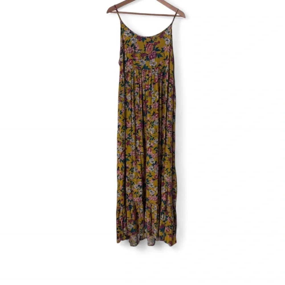 Garden Floral Print Maxi Dress Romantic Boho Sundress Size M